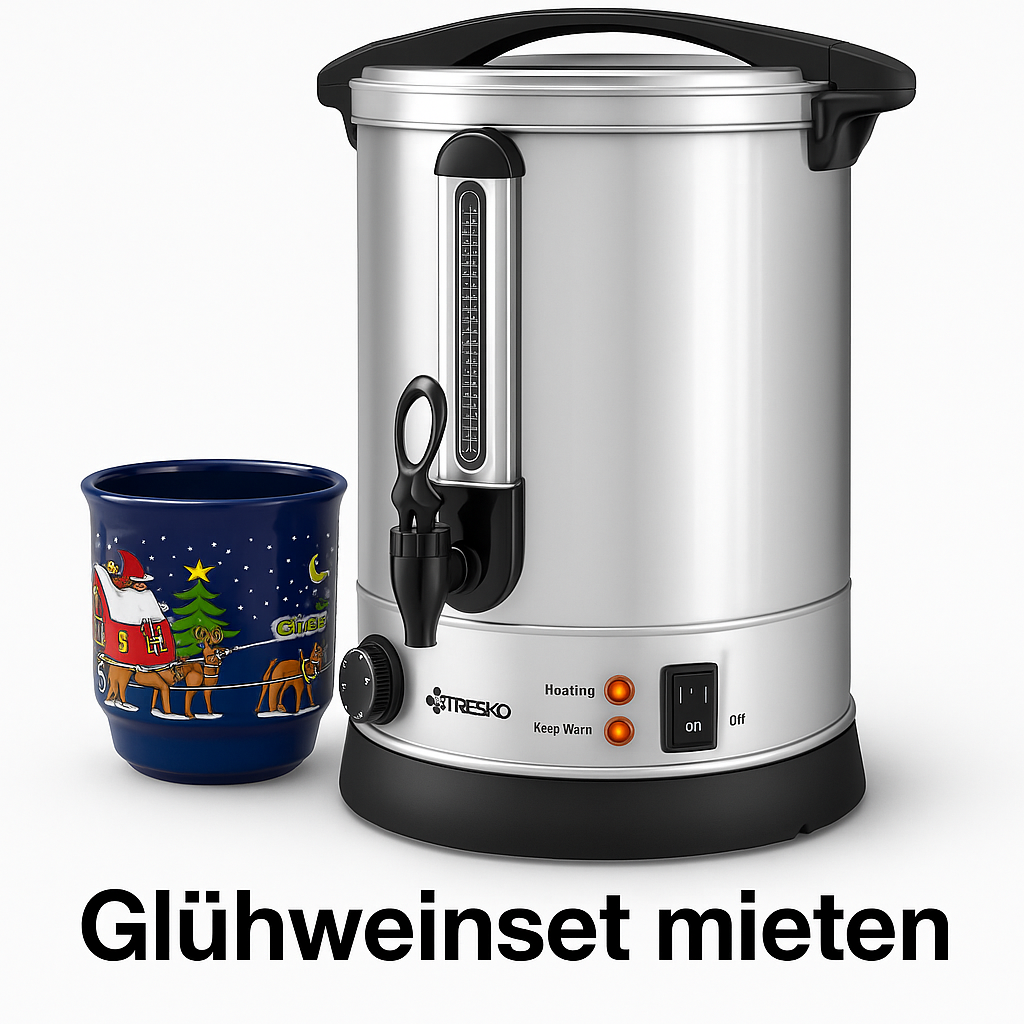 Glühweinset mit 20 L Kocher & 24 Keramikbechern – Komplettset für Winterfeiern mieten